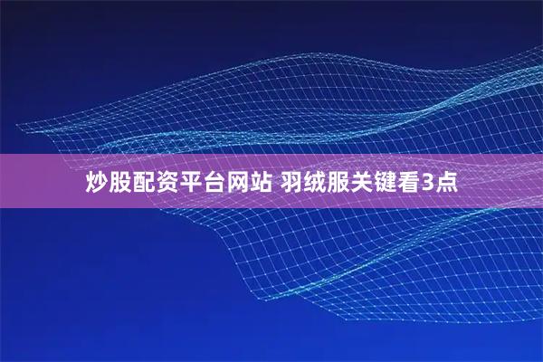 炒股配资平台网站 羽绒服关键看3点